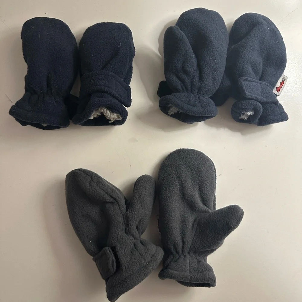 Reyow Toddler Fleece Mittens - Navy & Grey, Size Small